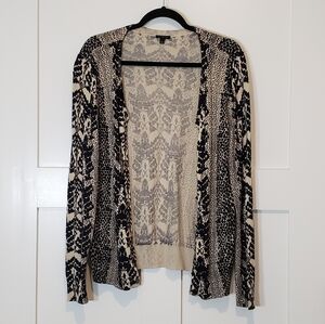 Talbots Cardigan Snakeskin Print Size Large Button Down Up Sweater Black…
